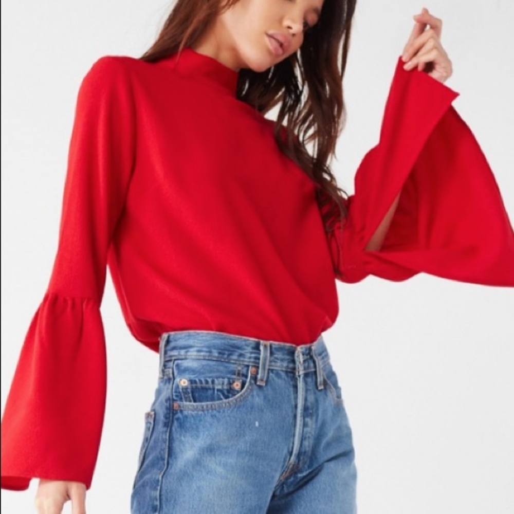 Mock Neck Bell Sleeve Top